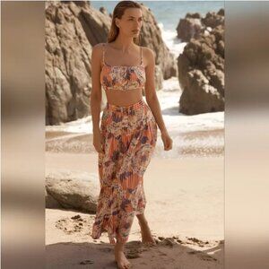 NWT Anthropologie | Orange Floral Stripe Button Front Cropped Tank Top, XL